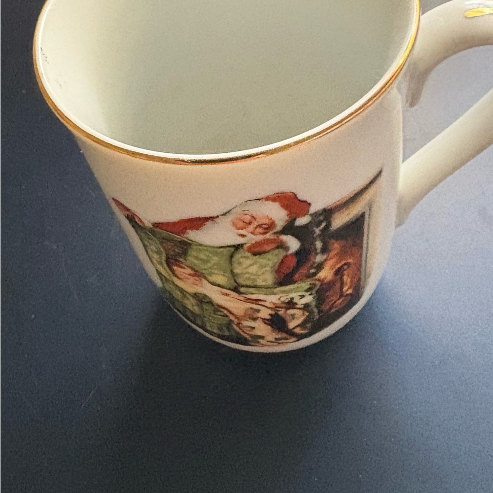 Certified Norman Rockwell Santa Claus Ceramic Mug with Gold Trim